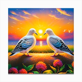 Romantic Sunset Scene Oil Painting Serene Atmosphere Love And Peace Inscribed Delicately Between 972611042 Canvas Print