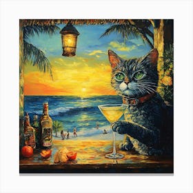 Cat At The Beach Bar 2 Canvas Print