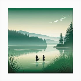 Couple Walking By The Lake Canvas Print