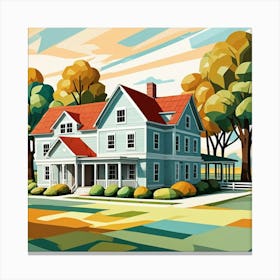 Farmhouse With Porch Cubism Style Canvas Print