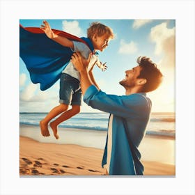 Father And Son On The Beach Canvas Print