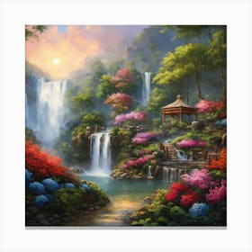Waterfall In The Garden - Charming nature - the beauty of nature Canvas Print
