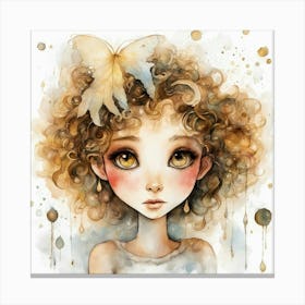 Watercolor Girl With Butterfly Canvas Print