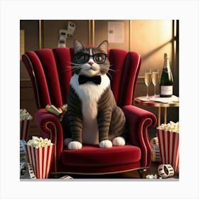 Cat In A Red Chair Wall Decoration Canvas Print