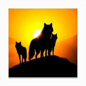 Silhouette Of Wolves At Sunset Canvas Print