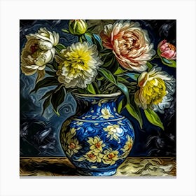 Peonies In A Vase Canvas Print