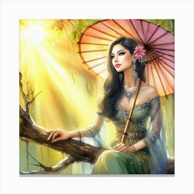 Asian Girl With Parasol Canvas Print