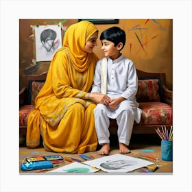 Muslim Mother And Son Canvas Print