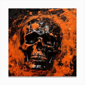 Skull With Orange Paint Splashes Canvas Print