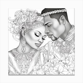Afro-American Wedding Coloring Page Canvas Print