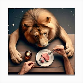 Lion Eats Steak Canvas Print