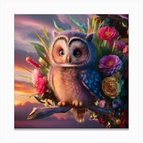 Owl With Flowers Canvas Print