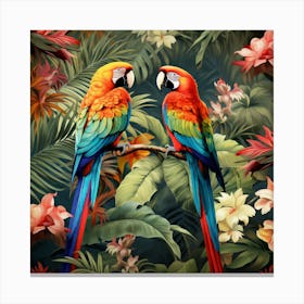 Two Parrots In The Jungle 1 Canvas Print