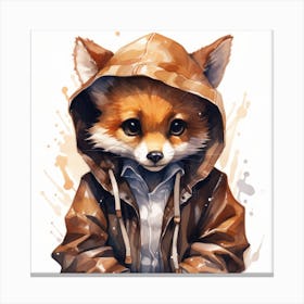 Watercolour Cartoon Sable In A Hoodie 1 Canvas Print