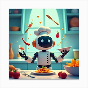 Robot Chef In The Kitchen Canvas Print