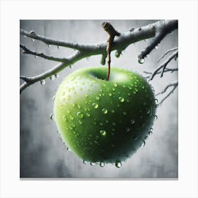 Green Apple On A Branch Canvas Print