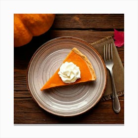 Firefly Top View Of A Pumpkin Pie Slice With Whipped Cream On Rustic Table 56976 (2) Canvas Print