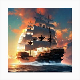 Pirate Ship In The Ocean Canvas Print