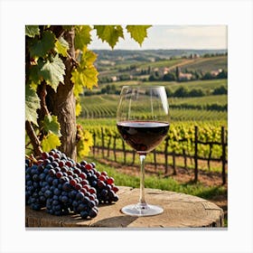 French Red Wine Generate An Image Of A Glass Of Red Wine With A Rustic Vineyard In The Background Sh 3611913709 Canvas Print