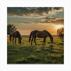 Leonardo Kino Xl Horses Graze On Grass At Sunset 1 Stampe su tela