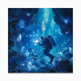 Scuba Diver In Cave Art Canvas Print