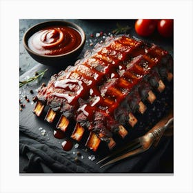 Ribs With Sauce On A Black Background Canvas Print