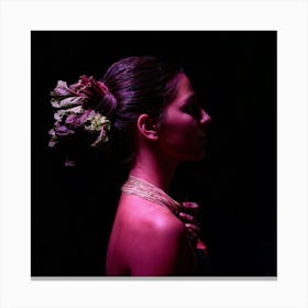 Surreal Side Profile Of A Woman Interwoven With Rhubarb Stalks And Leaves Replacing Hair Chiaroscur Canvas Print