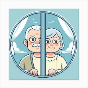 Old Couple Looking Out Window Canvas Print