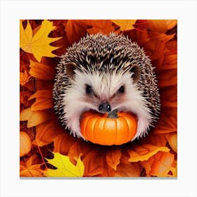 Hedgehog In Autumn Leaves Canvas Print