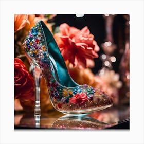 Cinematic Still A Close Up Of A Glass Shoe On A Display 1 Canvas Print