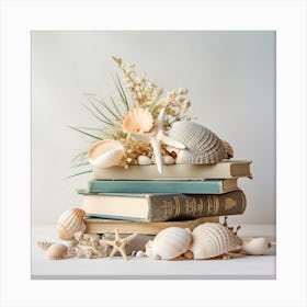 Seashells On Books Canvas Print