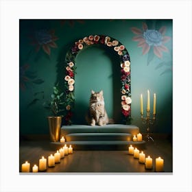Cat Sitting In Front Of Candles Canvas Print