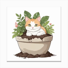 Cat In A Pot Canvas Print