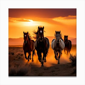 Horses Running At Sunset art print 1 Canvas Print