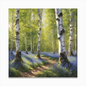 Silver Birch Bluebell Wood in Dappled Sunlight Canvas Print