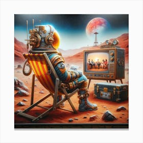Astronaut In Tv Chair on mars 2 Canvas Print