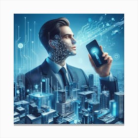 Futuristic Businessman Using Smart Phone Canvas Print