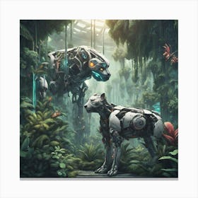 Techno Wilderness Cyborg Symphony In The Mechanical Jungle Canvas Print