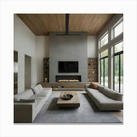 Modern Living Room With Fireplace 5 Canvas Print