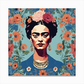 Frida Floral Blue 2 Canvas Print
