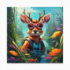 Deer In The Water 12 Canvas Print