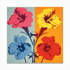 Andy Warhol Style Pop Art Flowers Florals 4 Square Canvas Print