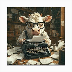 Funny Cow Writer Vintage 12 Canvas Print