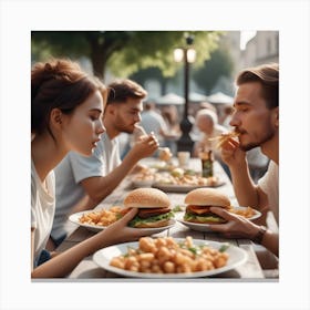 Side View People Eating Outdoors 3 Canvas Print