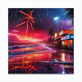 Night At The Beach red starfish in the sky Canvas Print