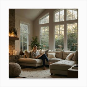 Living Room With Fireplace Canvas Print