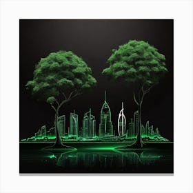 Leonardo Diffusion Xl One Green Lignting Line Doha City Three 0 Canvas Print