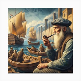 Old Man Smoking A Pipe Canvas Print