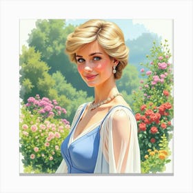 Elegant Princess Diana In A Watercolor Garden Setting 1 Canvas Print