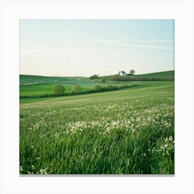 A Serene Countryside Scene In Spring A Sprawling Meadow Flushed With The Fresh Emerald Tinge Of Gra (5) Canvas Print